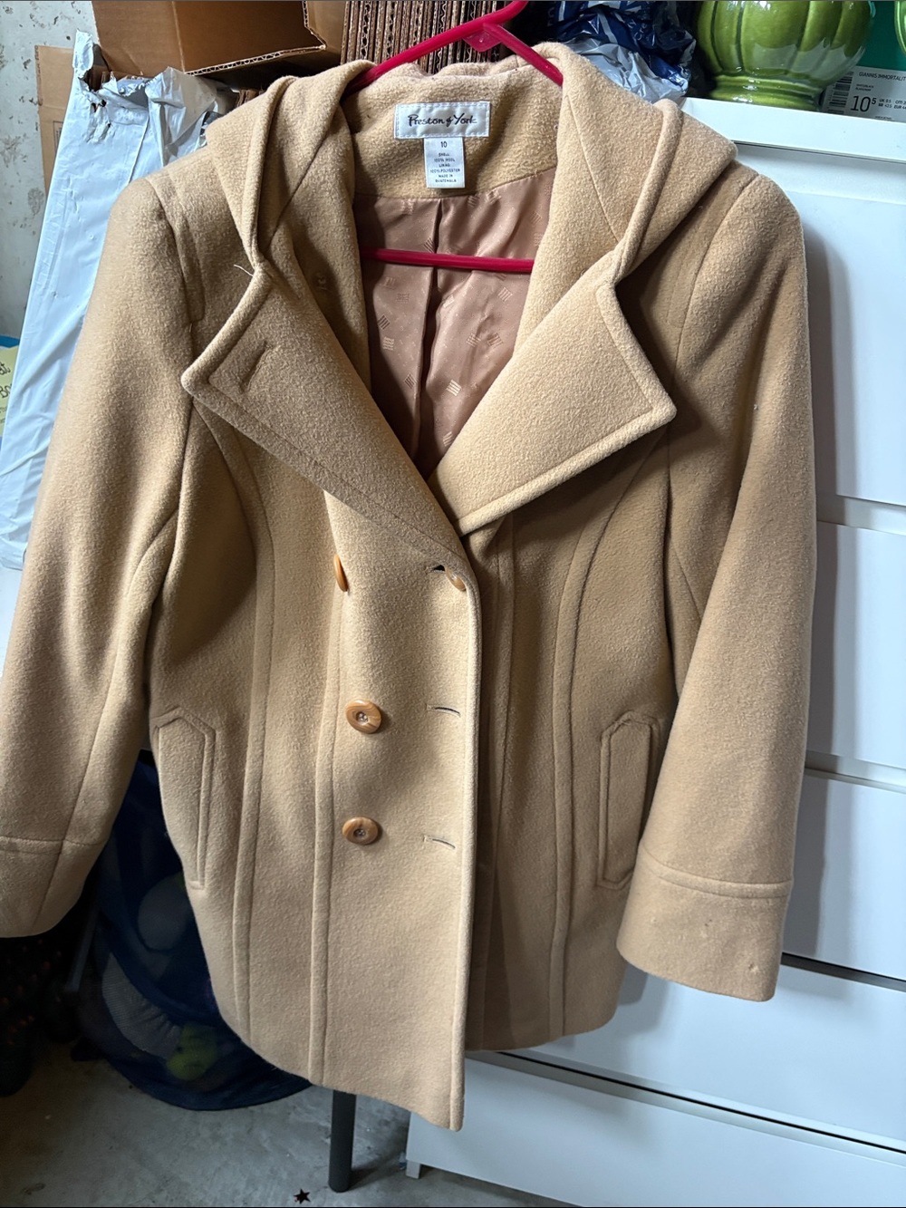 Women's Hooded Wool-Blend Peacoat - Camel